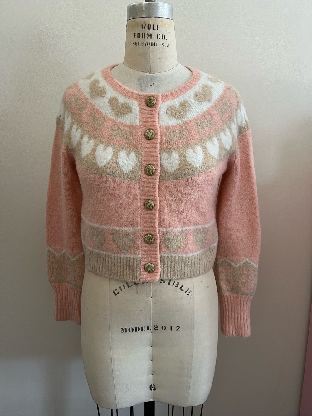 LoveShackFancy Wool Blend Heart Yoke Cardigan
